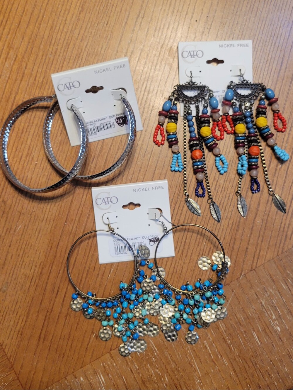 NEW Cato Set Of 3 Nickle Free Earing Bohemian Tribal Style,  Hoops, & Boho Gypsy
